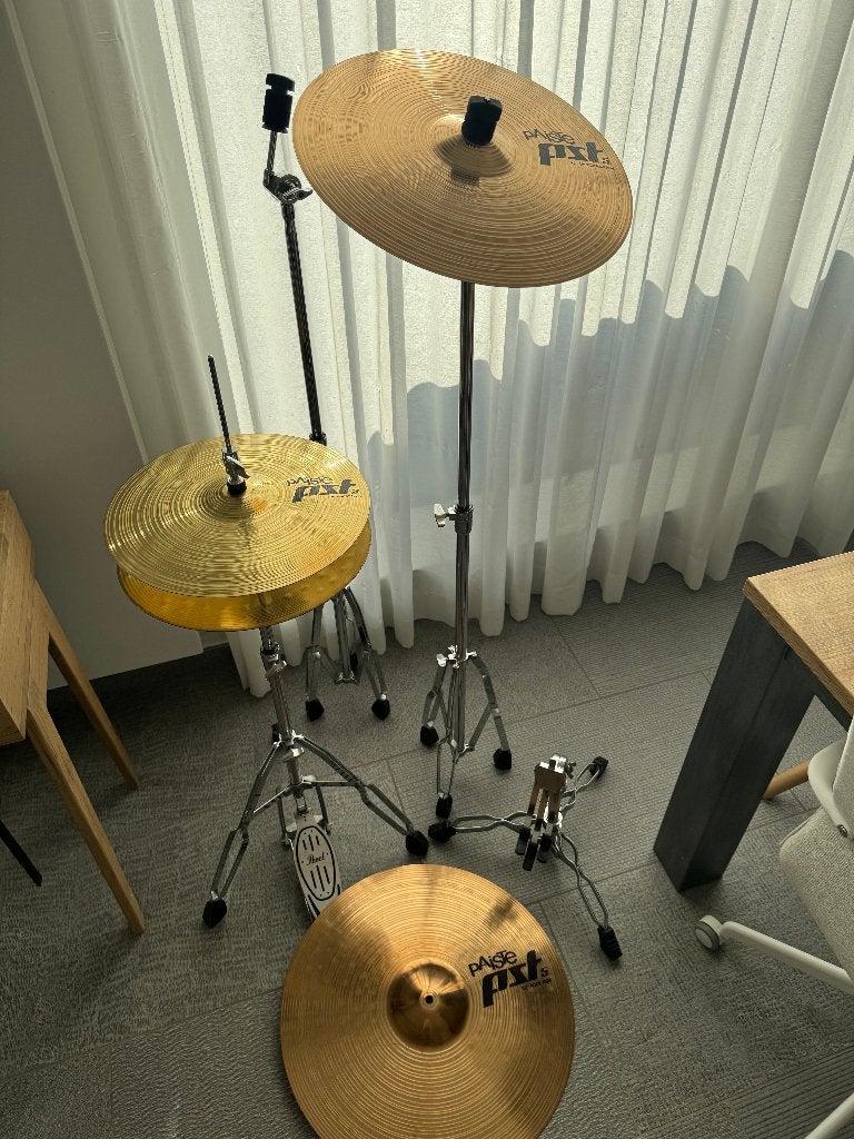 Cymbalen: Hi Hat, crash, ride + statieven, Musique & Instruments, Batteries & Percussions, Enlèvement, Comme neuf, Autres marques
