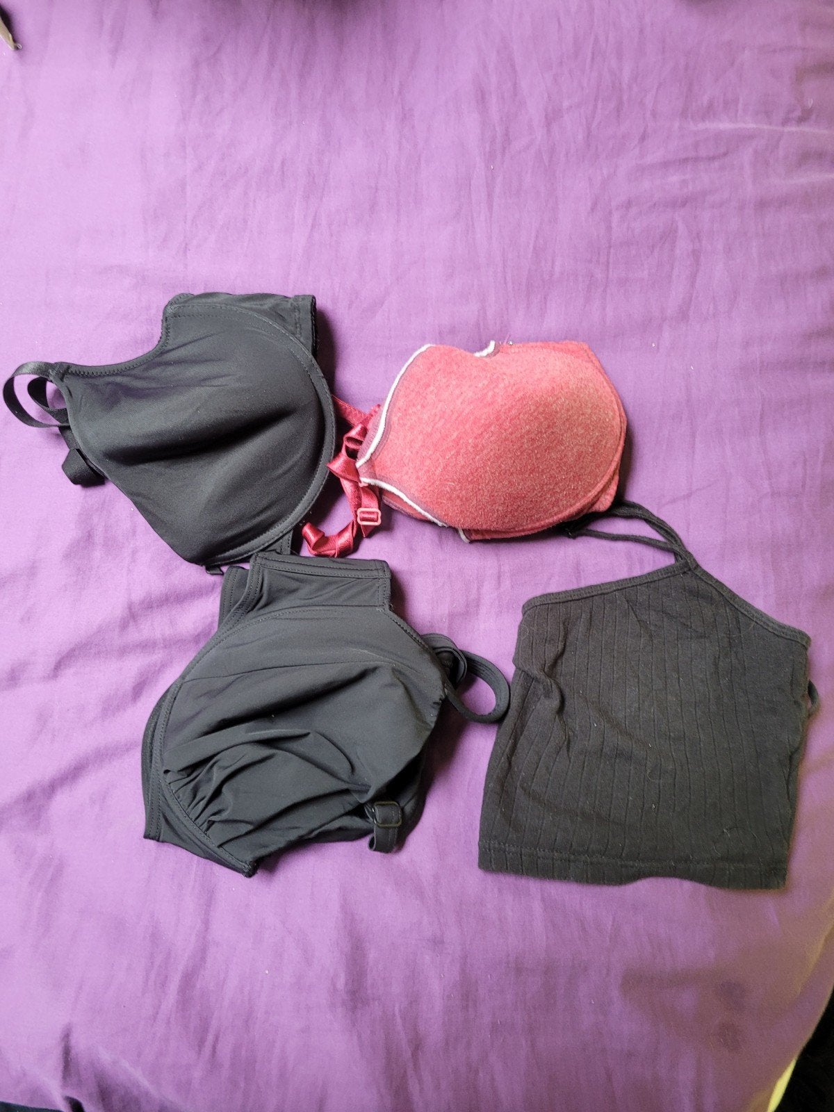Lot van 3 BH's Maat 85D + Gratis Zwarte Croptop, Kleding | Dames, Ophalen of Verzenden, Rood, BH