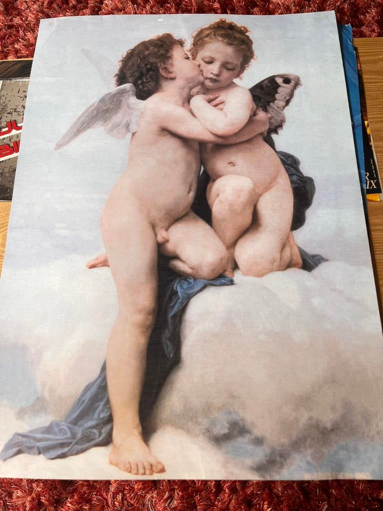 Reproductie van Emile Munier - Putti kissing, Ophalen of Verzenden