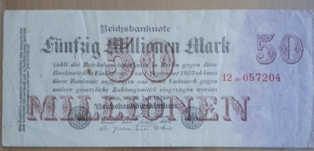 DUITSLAND: 50 MILJOEN MARK 25/7/1923 P98 UNIFACE, Postzegels en Munten, Ophalen of Verzenden, Duitsland, Los biljet