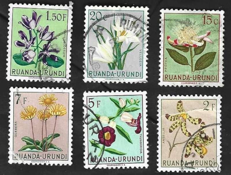 6 Postzegels Ruanda-Urundi Inheemse flora, Timbres & Monnaies, Enlèvement ou Envoi, Autres pays, Affranchi