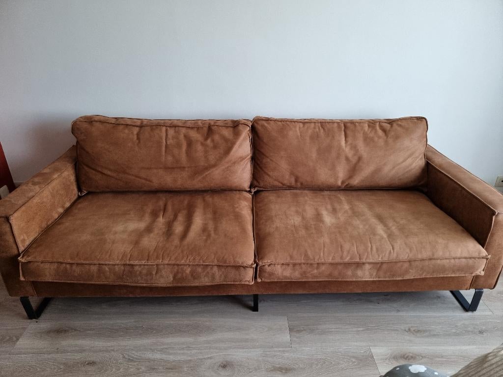 4-zit zetel cognac, Huis en Inrichting, Zetels | Zetels, Gebruikt, Rechte bank, Vierpersoons of meer, 200 tot 250 cm, 75 tot 100 cm