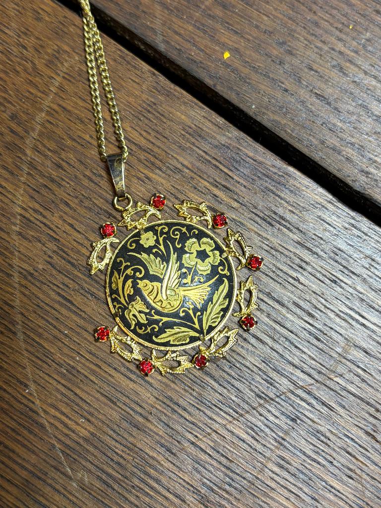 Vintage Spaanse Damascene / Toledoware Halsketting –, Handtassen en Accessoires, Kettingen, Ophalen of Verzenden, Gebruikt, Rood
