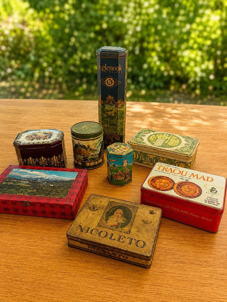 Lot boîtes vintage + pierres du Teide, Ophalen of Verzenden