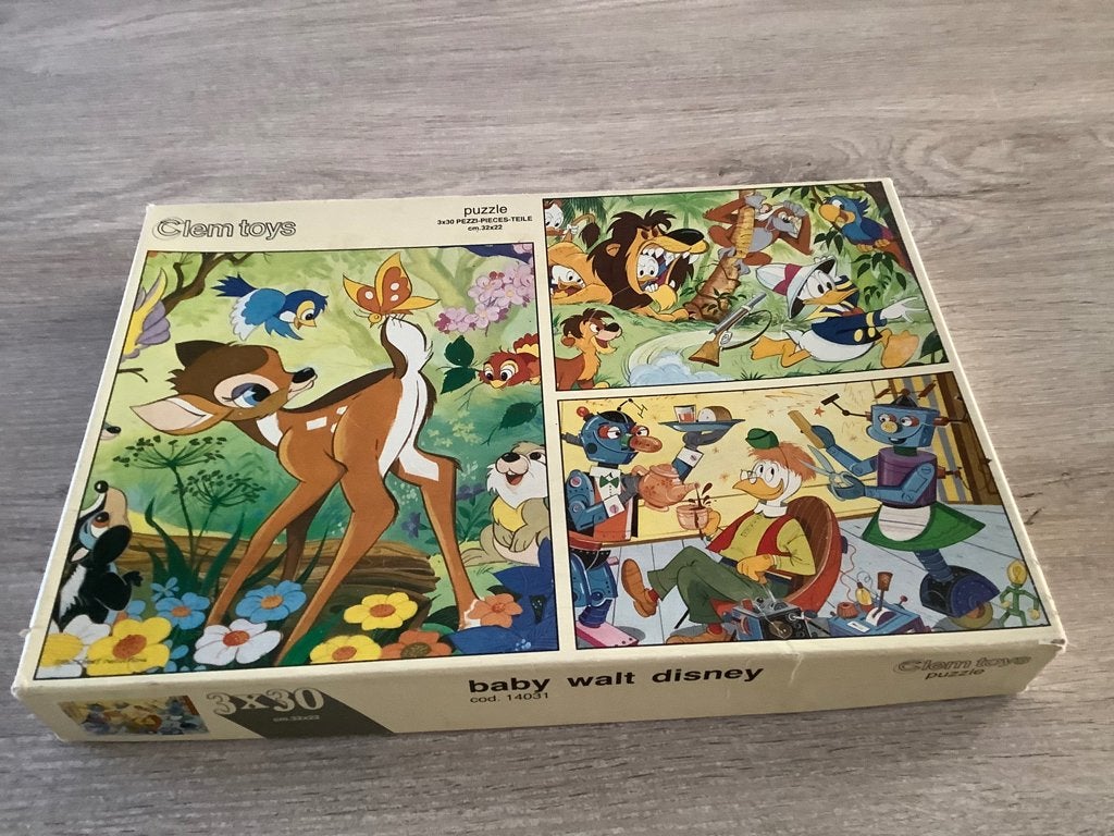 Boîte à puzzle vintage Disney (3x30 pièces), Enfants & Bébés, Enlèvement ou Envoi, 10 à 50 pièces, Utilisé, 4 à 6 ans