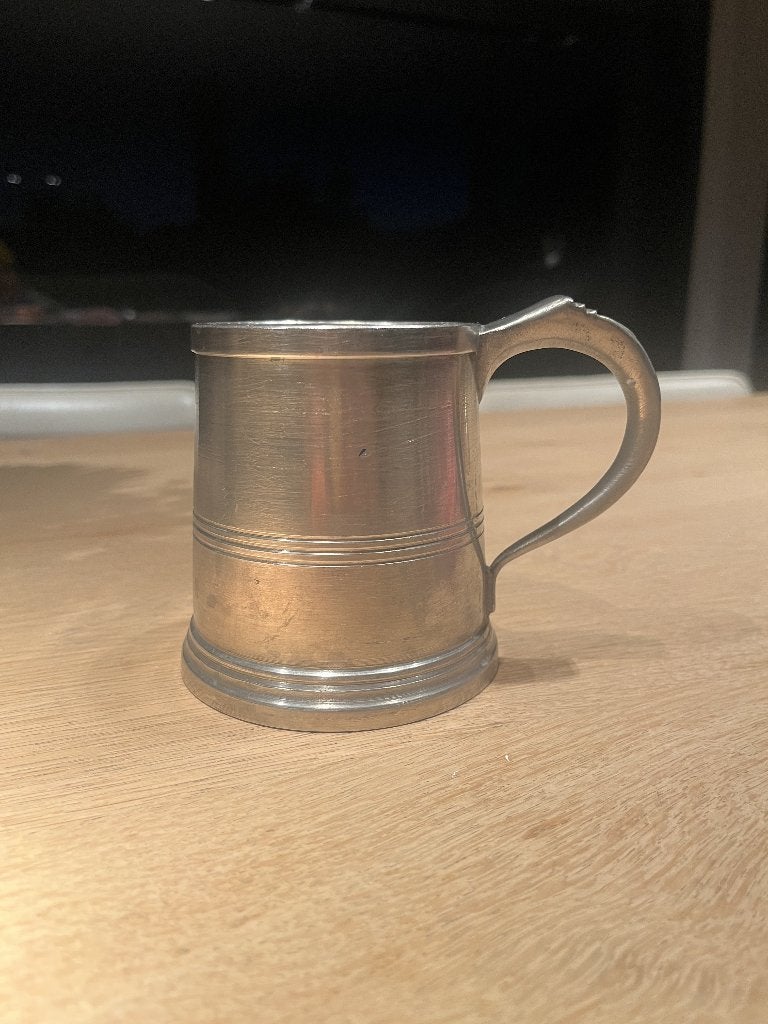Vintage tinnen bierpul / pewter tankard – metalen drinkbeker, Antiek en Kunst, Ophalen of Verzenden