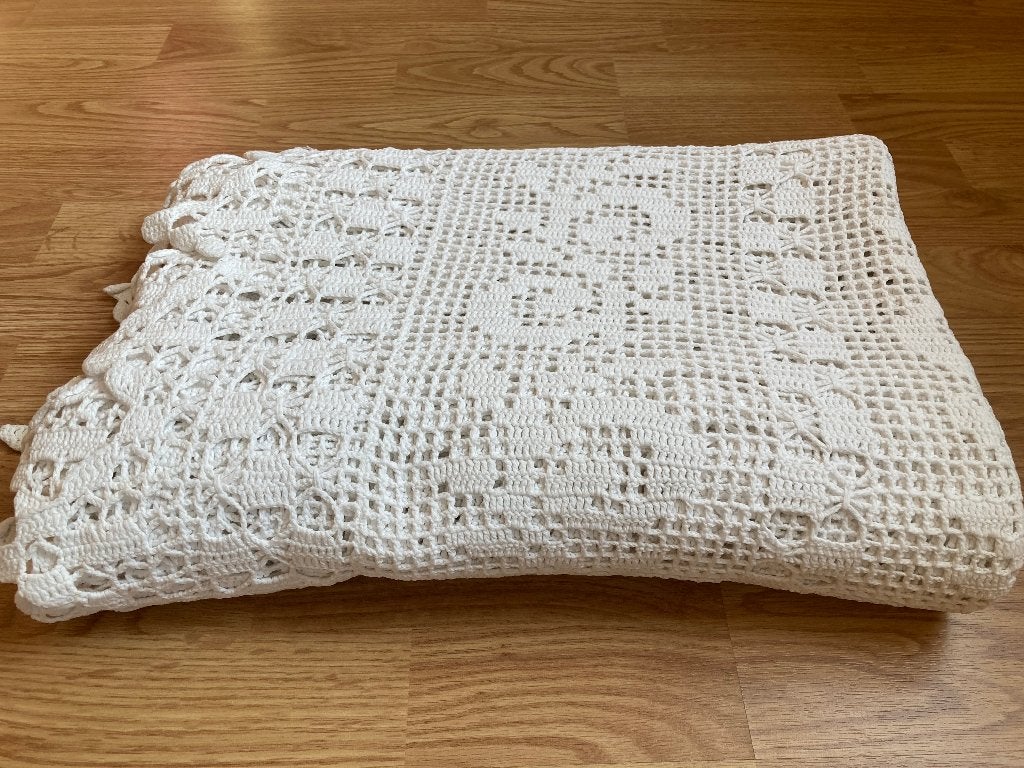 Vintage gehaakte katoenen sprei, Gebruikt, Gehaakt, 160 cm, Plaid