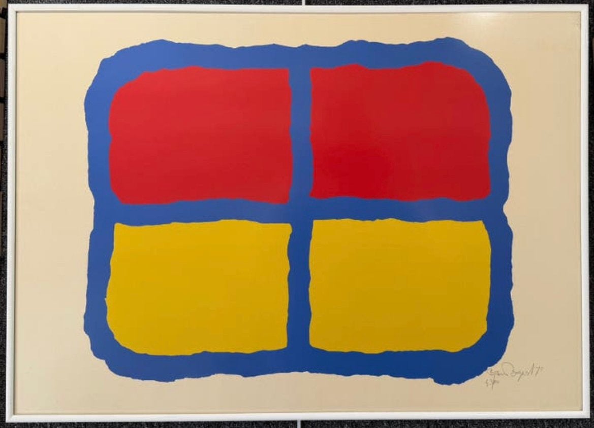 Lithografie Bram Bogart Geel-rood-blauw, Gesigneerd, Ophalen of Verzenden, Lithografie