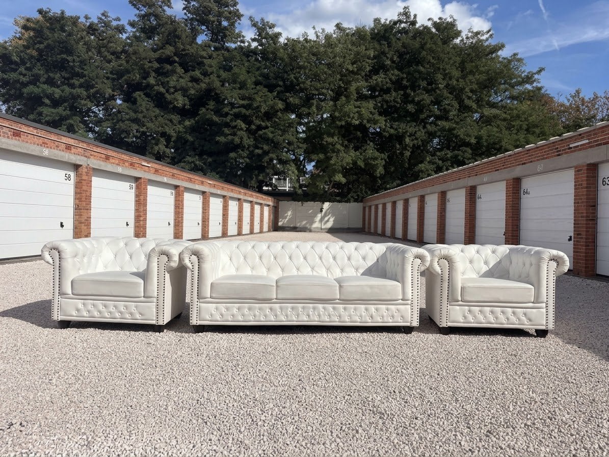 Chesterfield 3+1+1 leer + LEVERING, Huis en Inrichting, Ophalen of Verzenden, Zo goed als nieuw, Leer