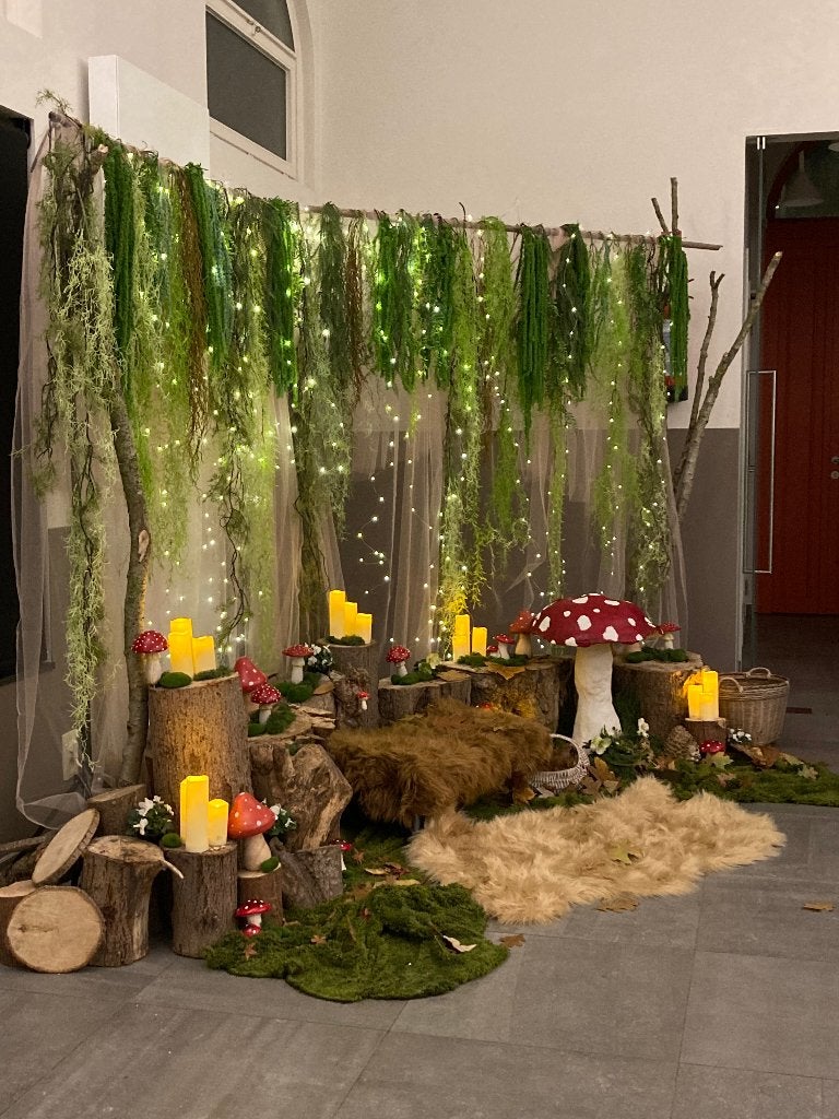 Decoratie herfst gordijn van planten en voile met lichtjes, Ophalen, Zo goed als nieuw, Versiering