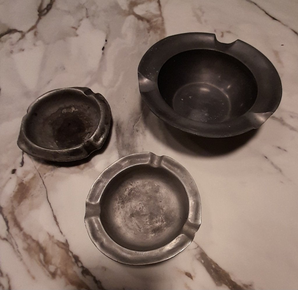 3 tinnen asbakken, Ophalen of Verzenden