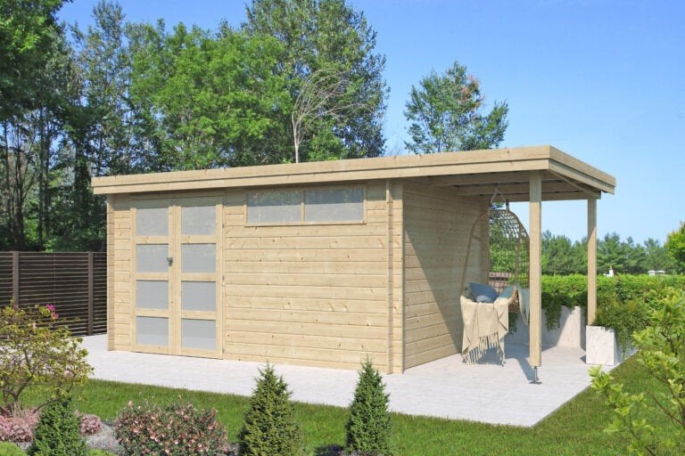 NIEUW Modern tuinhuis met overkapping 3703EXT150, Verzenden, Nieuw
