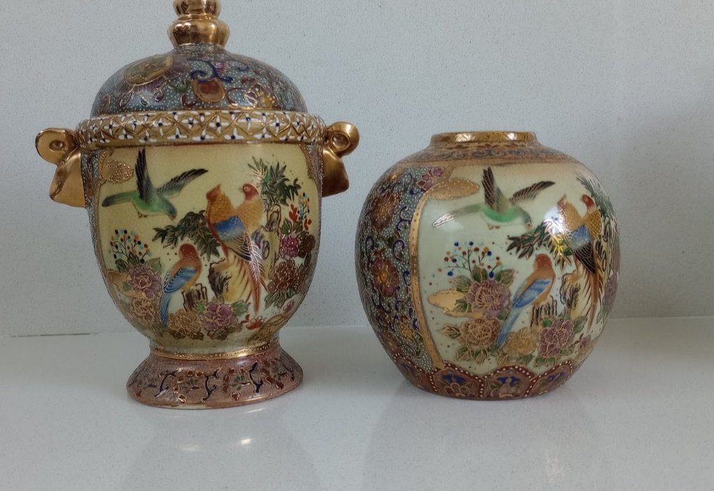 2 oosterse potten : Handpainted PJ, Ophalen of Verzenden