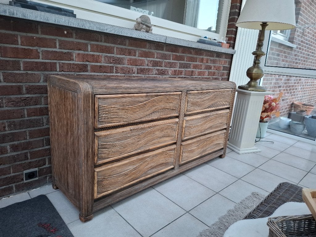 Rieten/rotan dressoir kast, 25 à 50 cm, 150 à 200 cm, Comme neuf, Landelijk