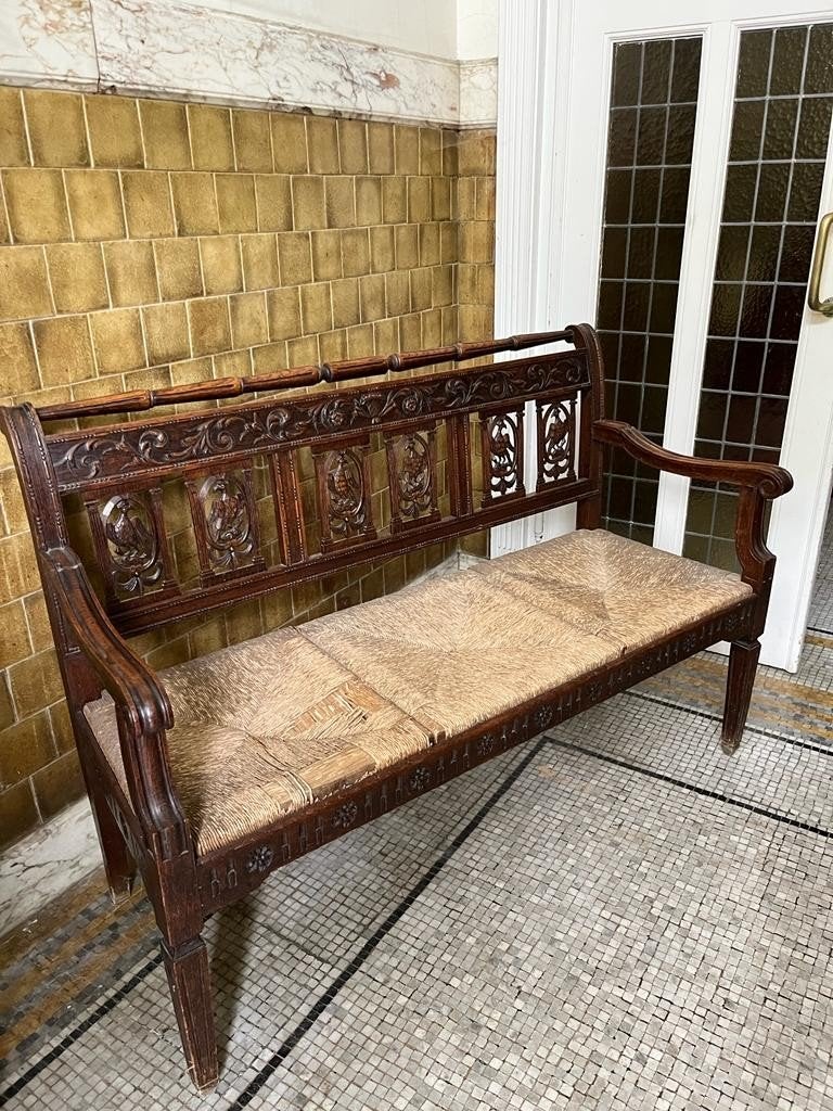 Ancienne banquette de style en bois et cannage, Enlèvement
