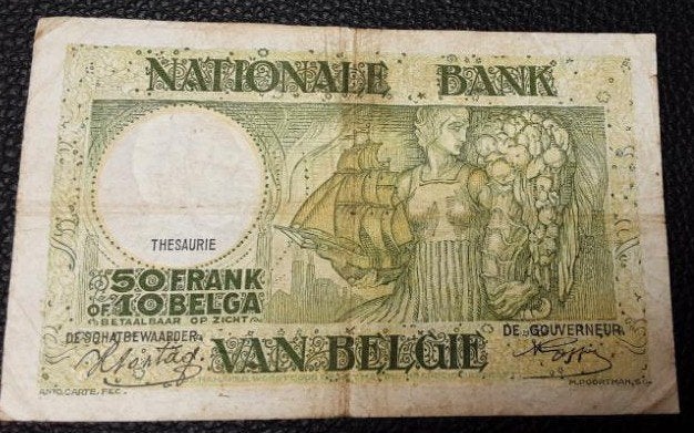 Belgique ; 50 francs/10 Belga (Sontag/Goffin). (réf 003)., Enlèvement ou Envoi, Billets en vrac