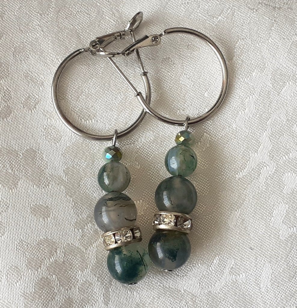 oorringen met mosagaat en strass, Bijoux, Sacs & Beauté, Boucles d'oreilles, Enlèvement ou Envoi, Neuf, Vert, Avec strass