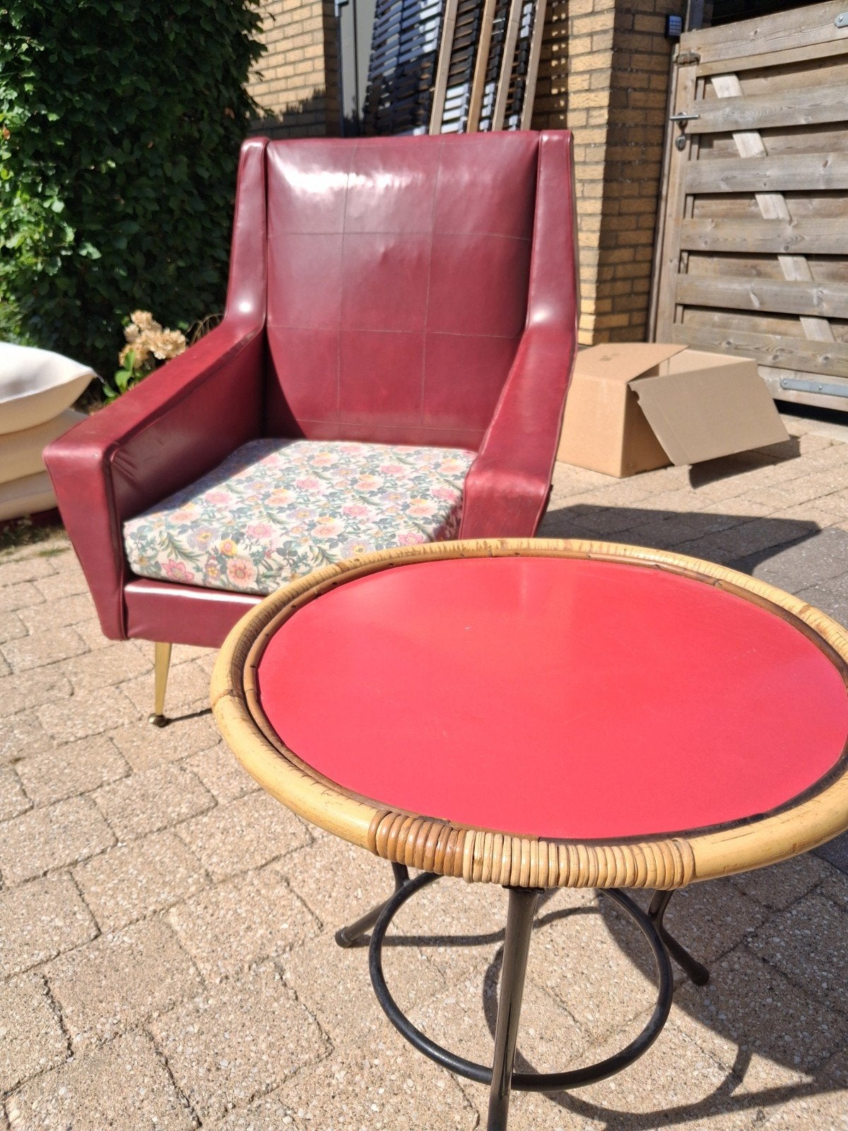retro tafel en zetel, Tuin en Terras, Ophalen, Gebruikt, Rotan
