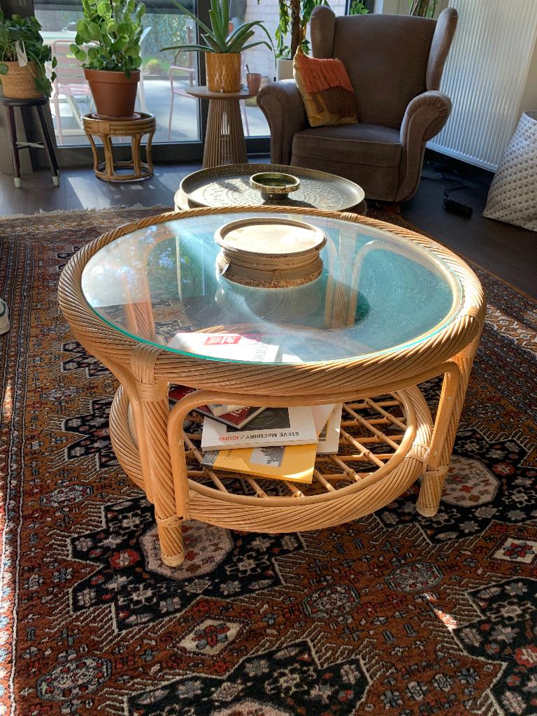 Rotan salontafel, Ophalen, Zo goed als nieuw, 50 tot 100 cm