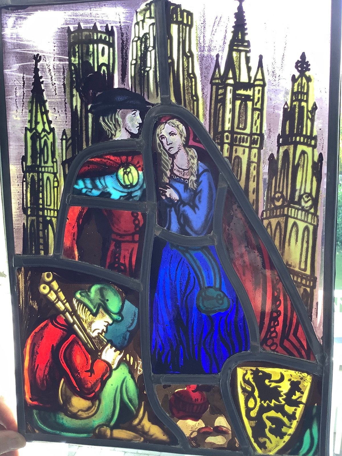 Gebrandschilderd Glas-in-Lood Raam Tijl Uilenspiegel & Nele, Antiek en Kunst, Ophalen