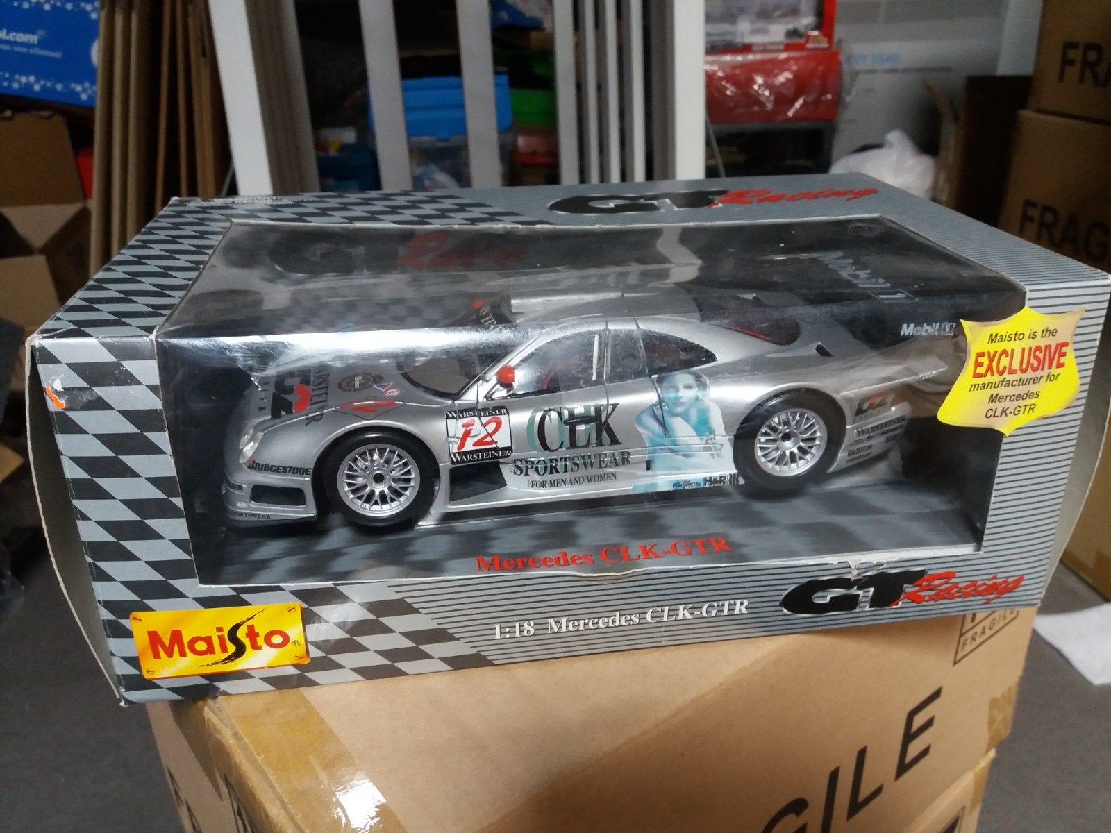 Maisto 1/18 Mercedes Benz CLK GT RACING #12, Ophalen of Verzenden, Zo goed als nieuw, Auto, Maisto