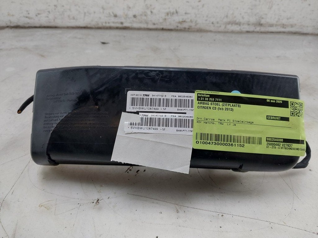 AIRBAG SIEGE Citroën C3 (SC) (|9802546080|34147702|), Autos : Pièces & Accessoires, Postoffice@zf.com, Utilisé, ZF Friedrichshafen AG