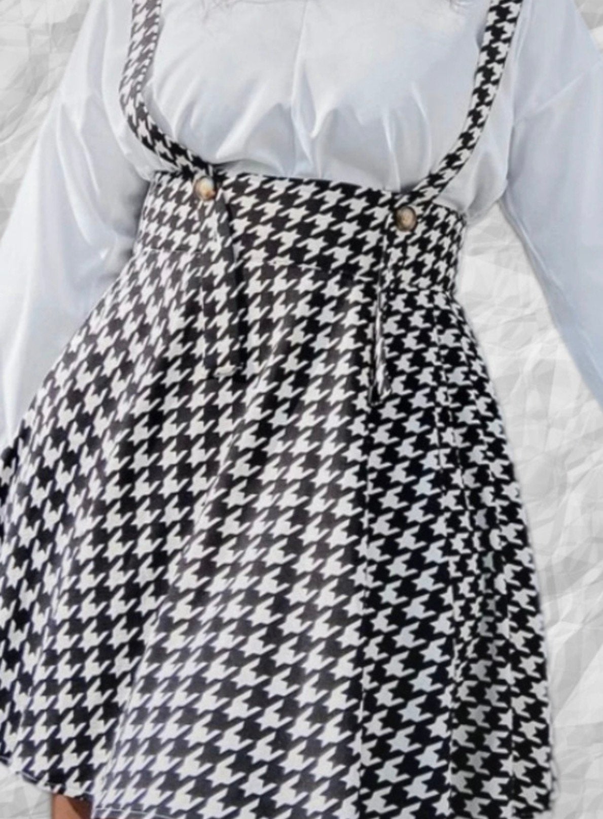 Jupe grande taille à bretelles motif pied de poule, Vêtements | Femmes, Grandes tailles, Enlèvement ou Envoi, Neuf, Blanc, Jupe