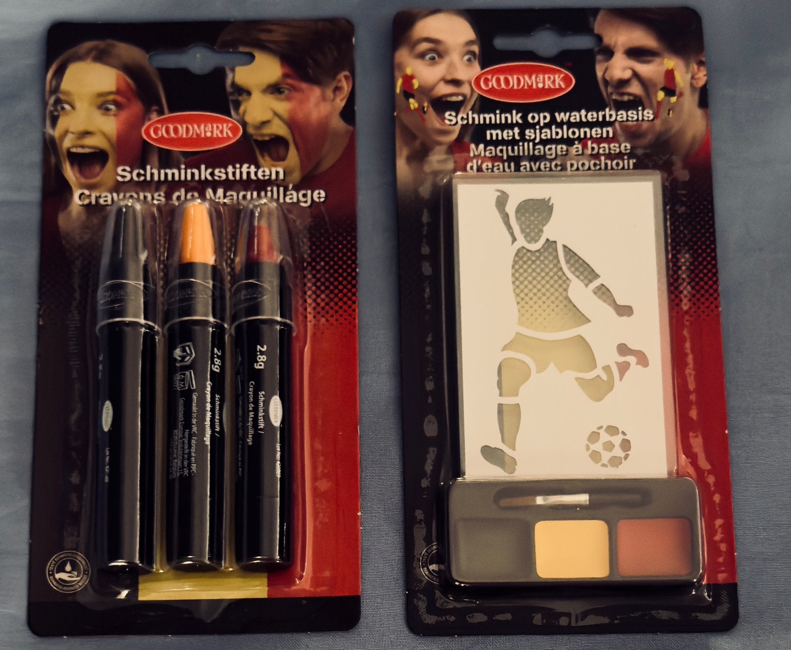 Make-up, zwarte make-up, geel, rood, voetbal, België, Ophalen of Verzenden, Nieuw, Rood, Make-up
