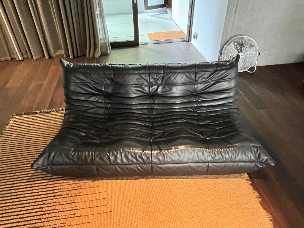 Togo | zwart leer | 3 zit + hoek | Ligne Roset, Antiek en Kunst, Ophalen of Verzenden