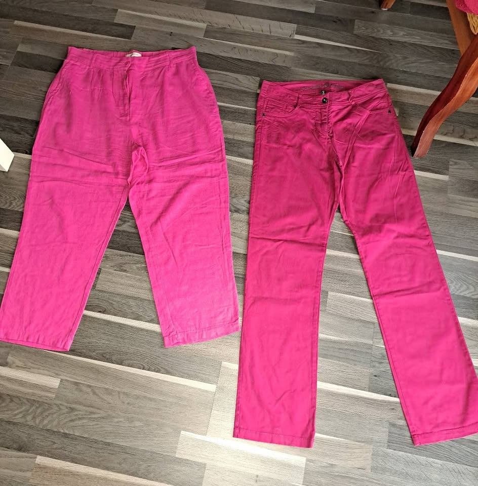 Fushia roze broek, zomer, 42, linnen of katoen/stretch, Maat 42/44 (L), Ophalen of Verzenden, Zo goed als nieuw, Roze