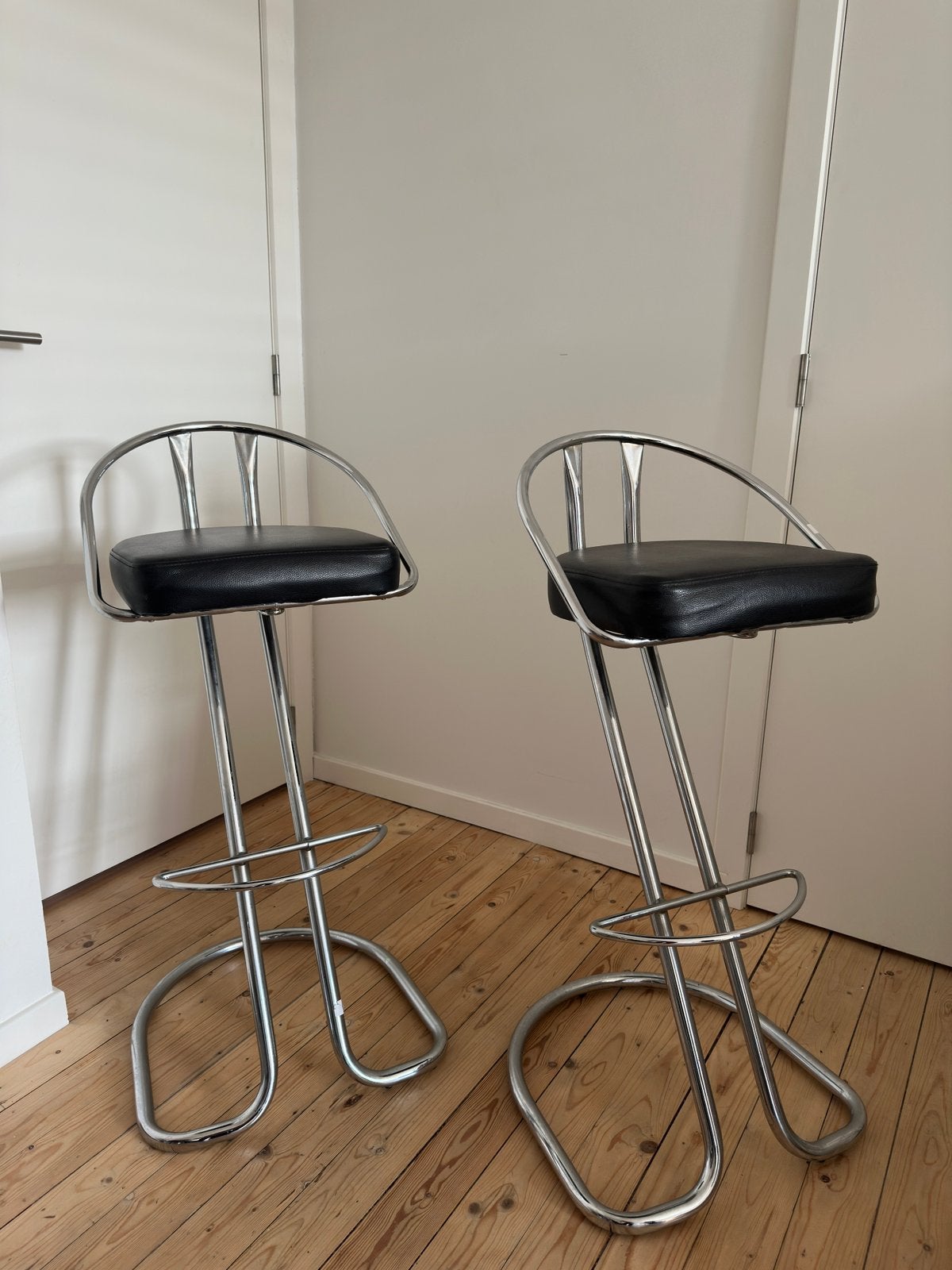 Lot de 2 Chaises hautes cuir et chrome, Enlèvement, Comme neuf, Cuir