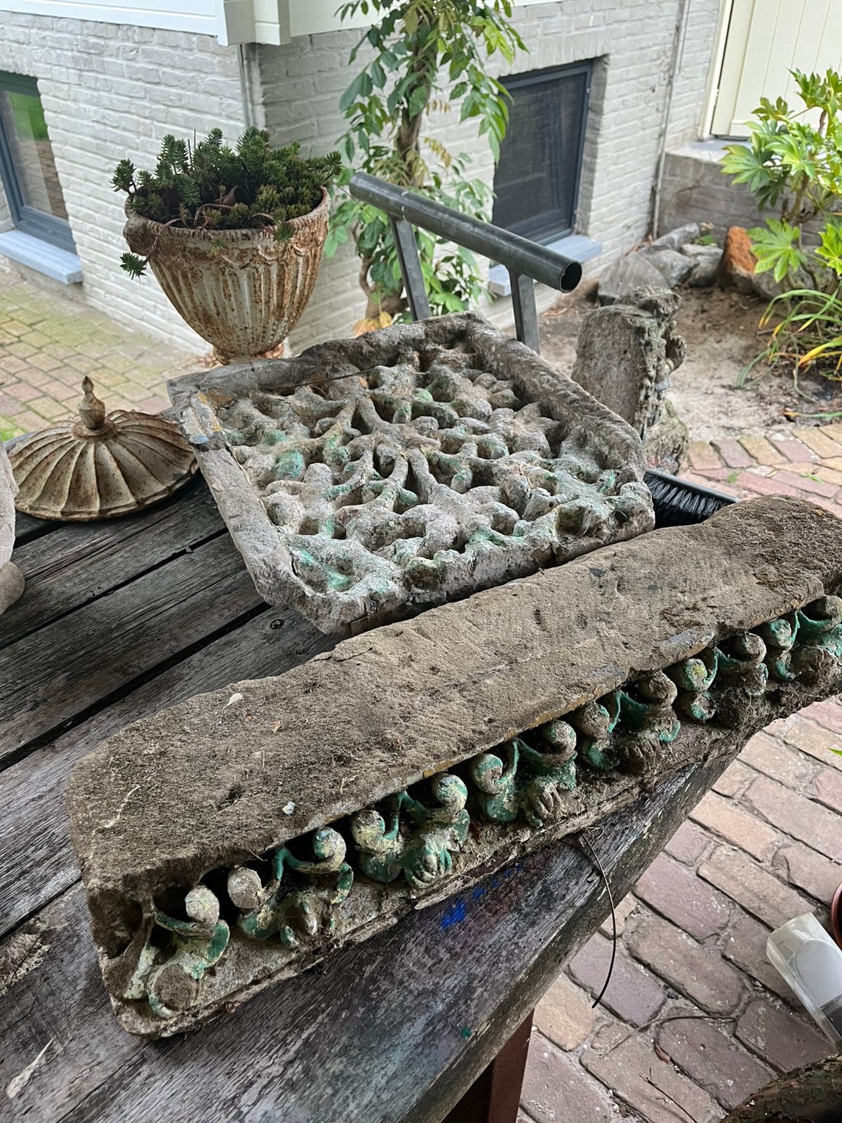 2 zand stenen oosterse objexten bouw ornamenten decoratie, Antiek en Kunst, Ophalen of Verzenden