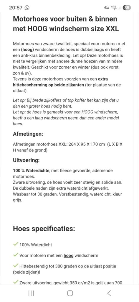 Motorhoes  (binnen en buiten) voor touring motor, Tickets en Kaartjes