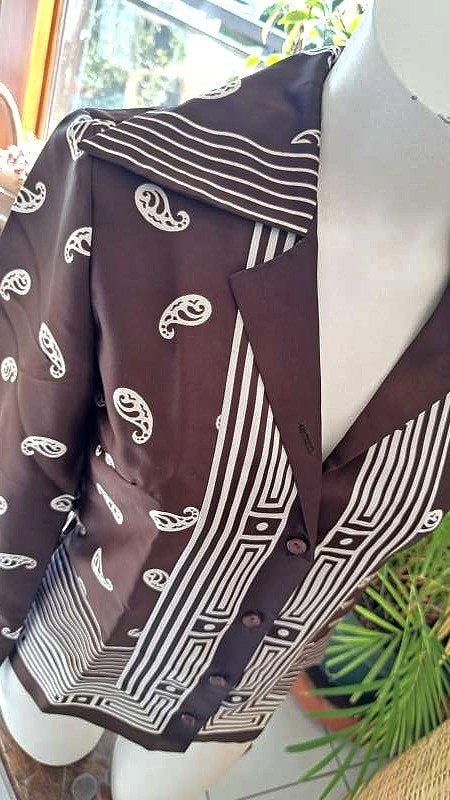 bruin & wit vintage prachtig bijzondere blouse, Bruin, Ein Fink Modell, Ophalen of Verzenden, Zo goed als nieuw