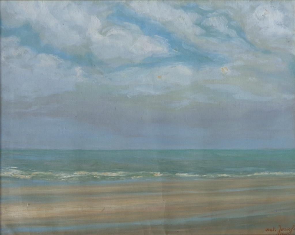 ANTOINE JORISSEN / STRANDZICHT / OLIEVERF / 47x57cm / KADER, Enlèvement ou Envoi