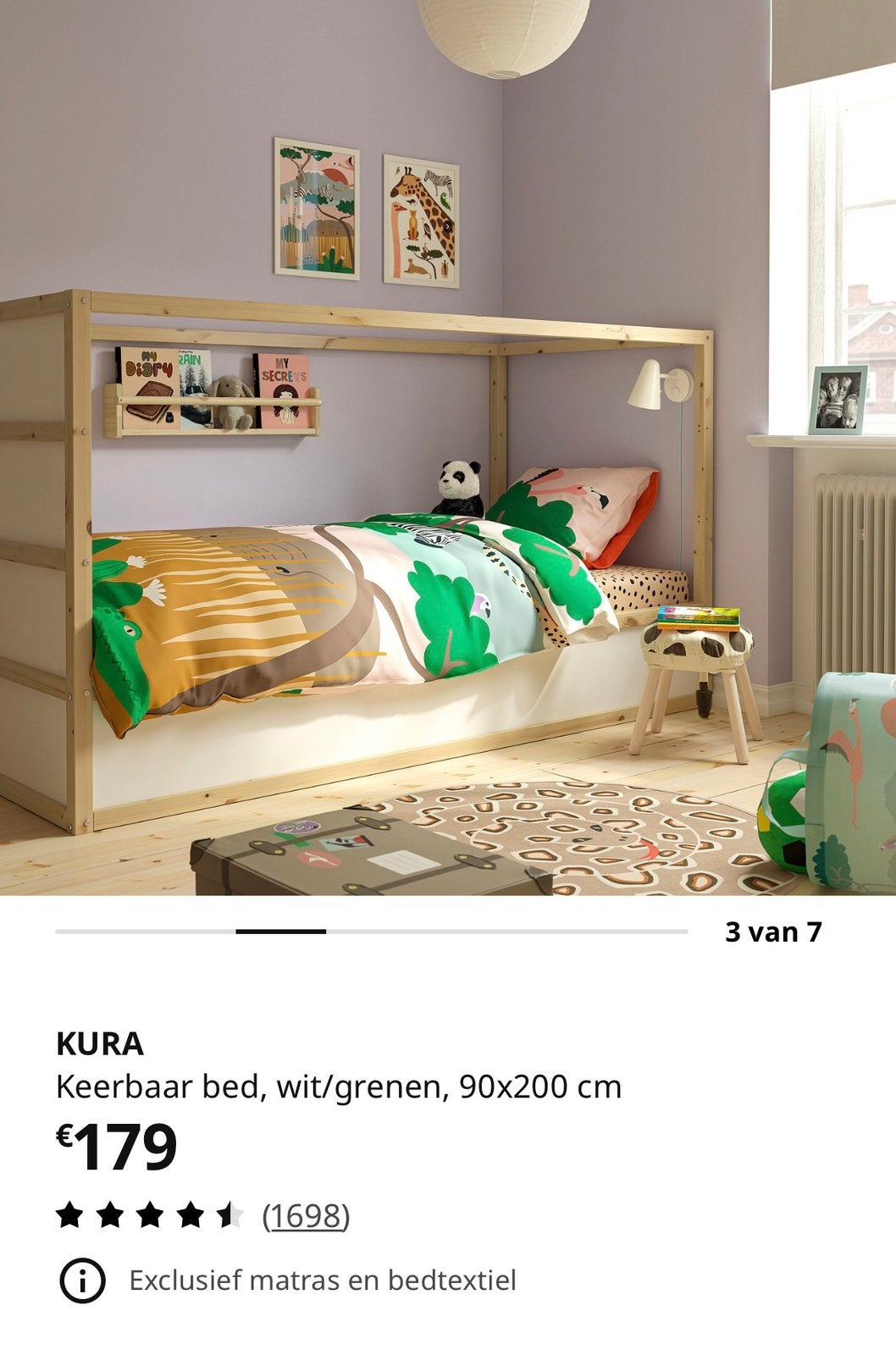 KURA keerbaar bed, wit/grenen, Kinderen en Baby's, Ophalen, 85 tot 100 cm, Gebruikt, Hoogslaper of Stapelbed