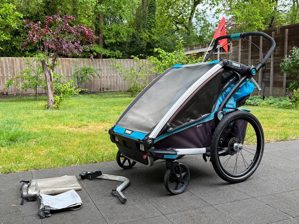 Thule Chariot Sport fietskar (2 kinderen) topmodel + handrem, Ophalen, Zo goed als nieuw, Kinderkar, Opvouwbaar