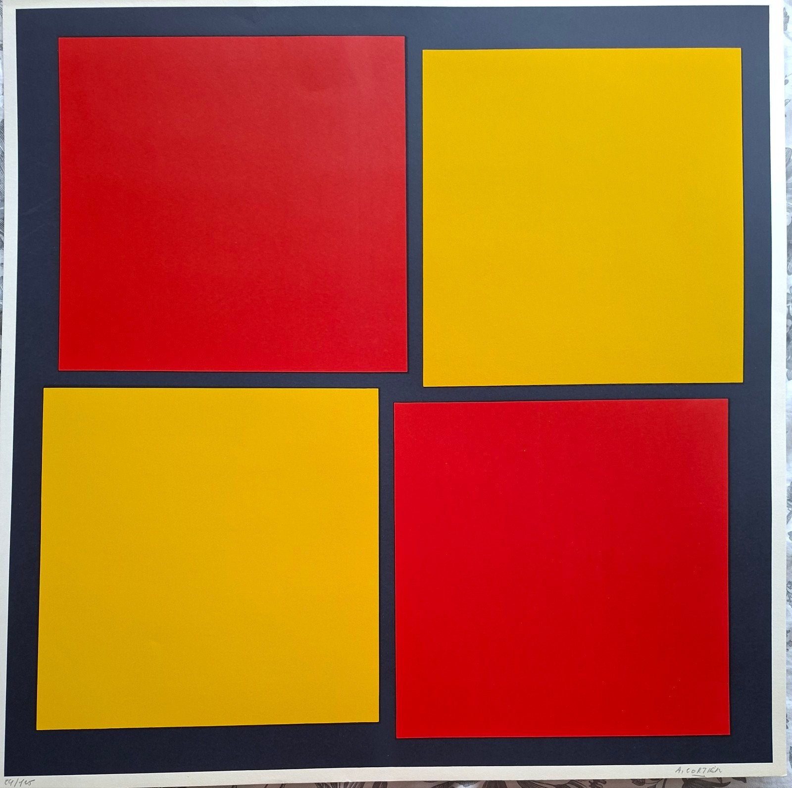 CORTIER Amedee "Rood-geel" zeefdruk, Antiquités & Art, Numéroté, Enlèvement ou Envoi, Sérigraphie