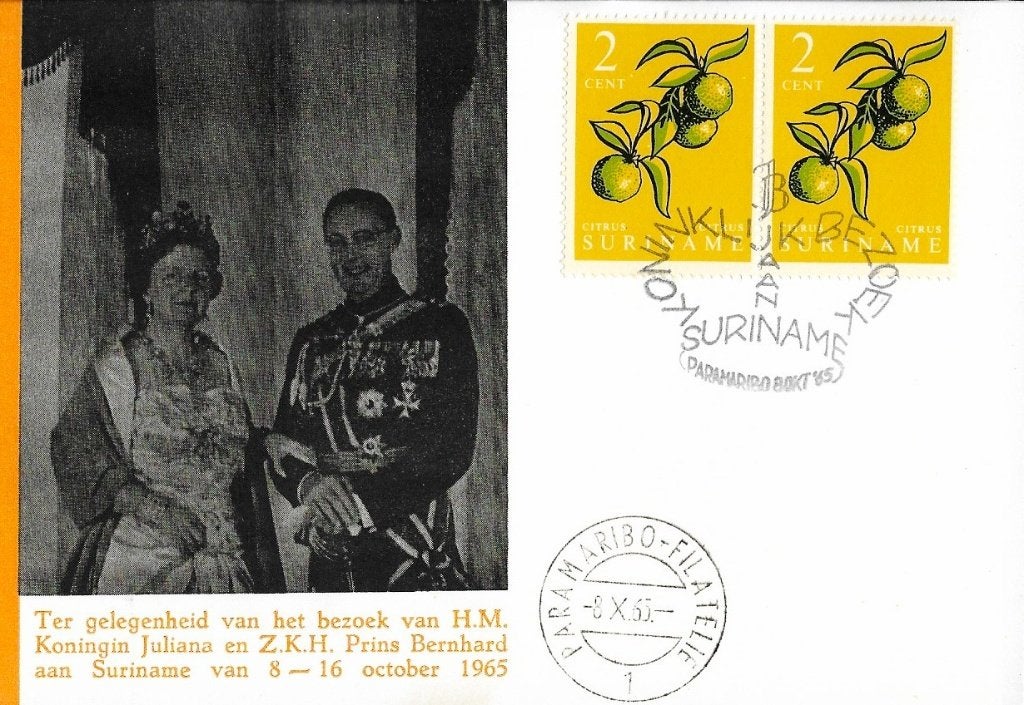 1965 - SURINAME - Kaart Staatsbezoek Koningin Juliana, Postzegels en Munten, Postzegels | Amerika, Postfris, Zuid-Amerika, Verzenden