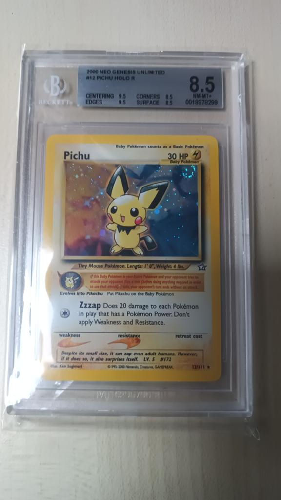 2000 Pokémon Neo Genesis Unlimited #12 Pichu Holo, Ophalen of Verzenden, Zo goed als nieuw, Losse kaart, Foil