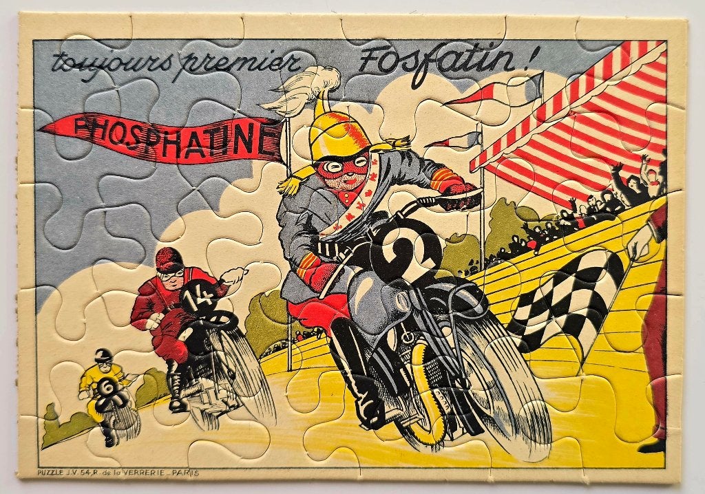 PHOSPHATINE – Puzzle Publicitaire – Jig-Saw  course moto n7, Enlèvement ou Envoi, Utilisé, Panneau publicitaire