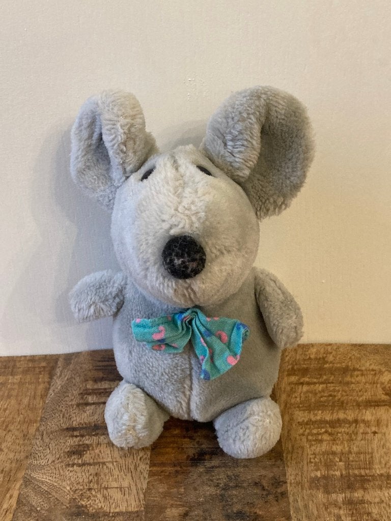 Knuffel grijze muis met blauw strikje - Steinbeck, Muis, Gebruikt, Overige merken, Grijs