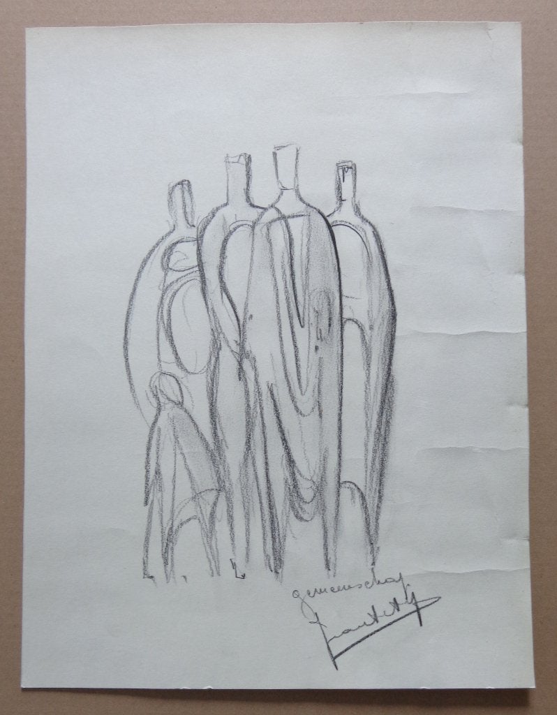 ONLEESBAAR / GEMEENSCHAP / ORIGINEEL WERK / 40x30cm / SIG, Antiek en Kunst, Ophalen of Verzenden