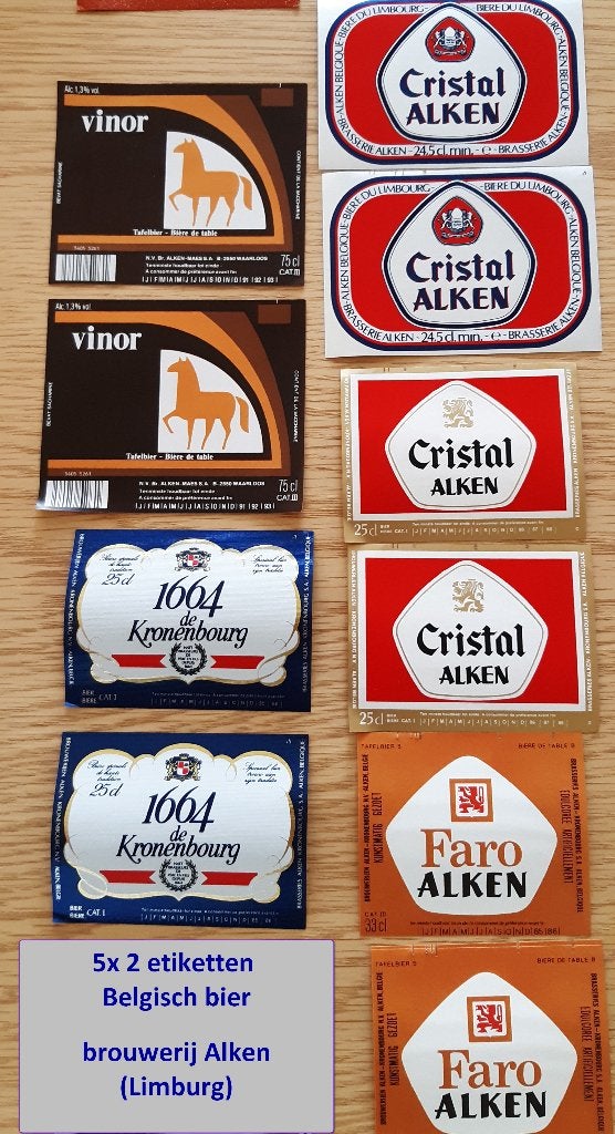 Étiquettes à BIÈRE Belgique Alken - Faro Cristal Vinor 1664, Enlèvement ou Envoi, Comme neuf, Panneau, Plaque ou Plaquette publicitaire