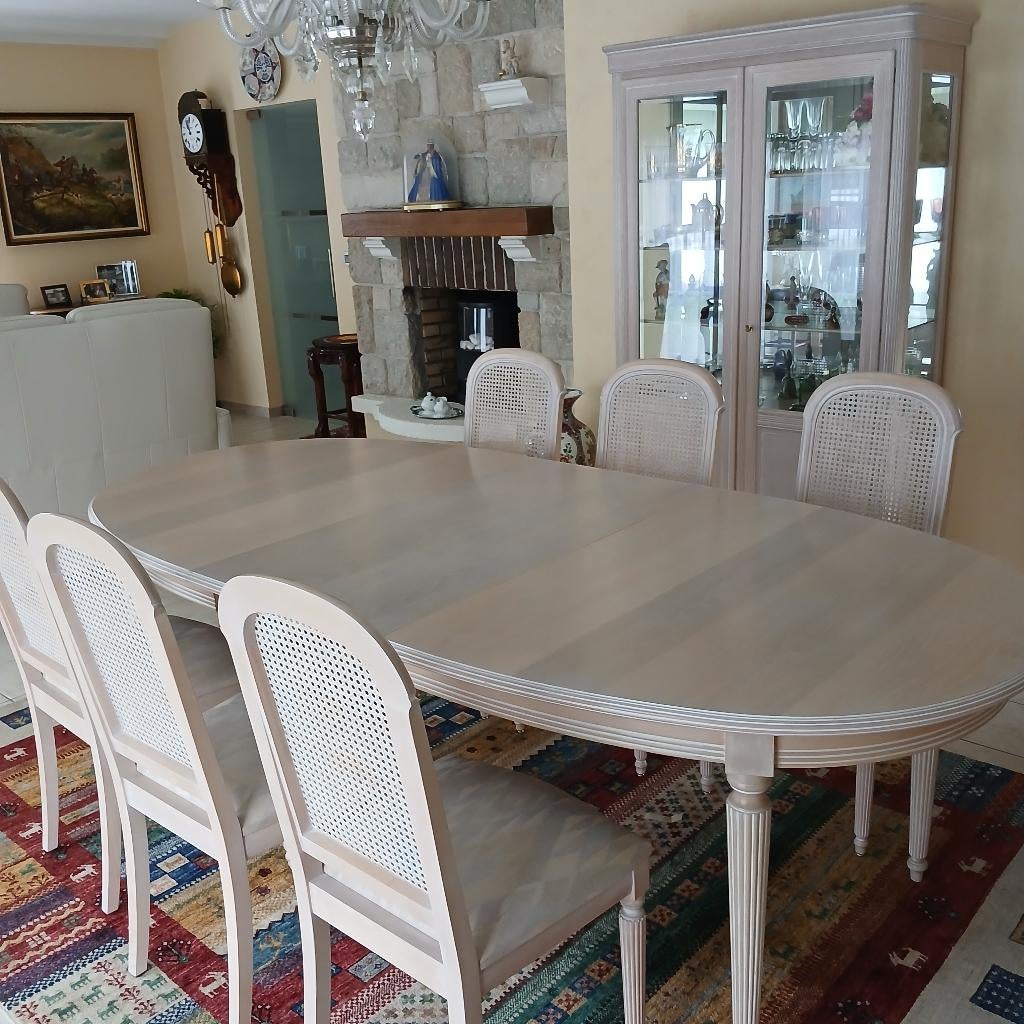 Table ovale extensible avec 6 chaises assorties, Maison & Meubles, Enlèvement