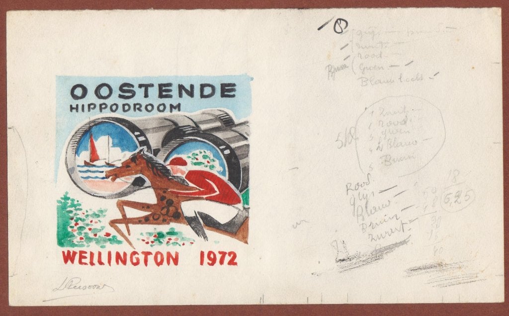 Origineel Ontwerp affiche"Oostende hippodrome " L.Persoons 1, Verzamelen, Posters, Verzenden, Gebruikt, A4 of kleiner, Sport