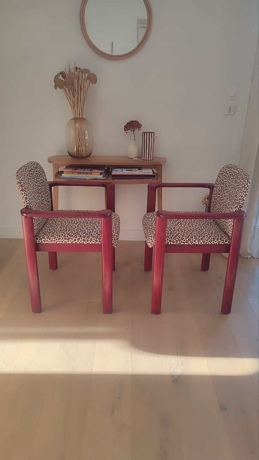 Set van 2 luipaardfauteuils/massief hout bordeaux, Ophalen, Zo goed als nieuw, Hout, Art déco