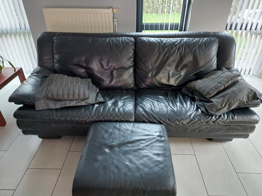 Moderne zwarte lederen salon Natuzzi, Enlèvement, Utilisé, Cuir, Modern