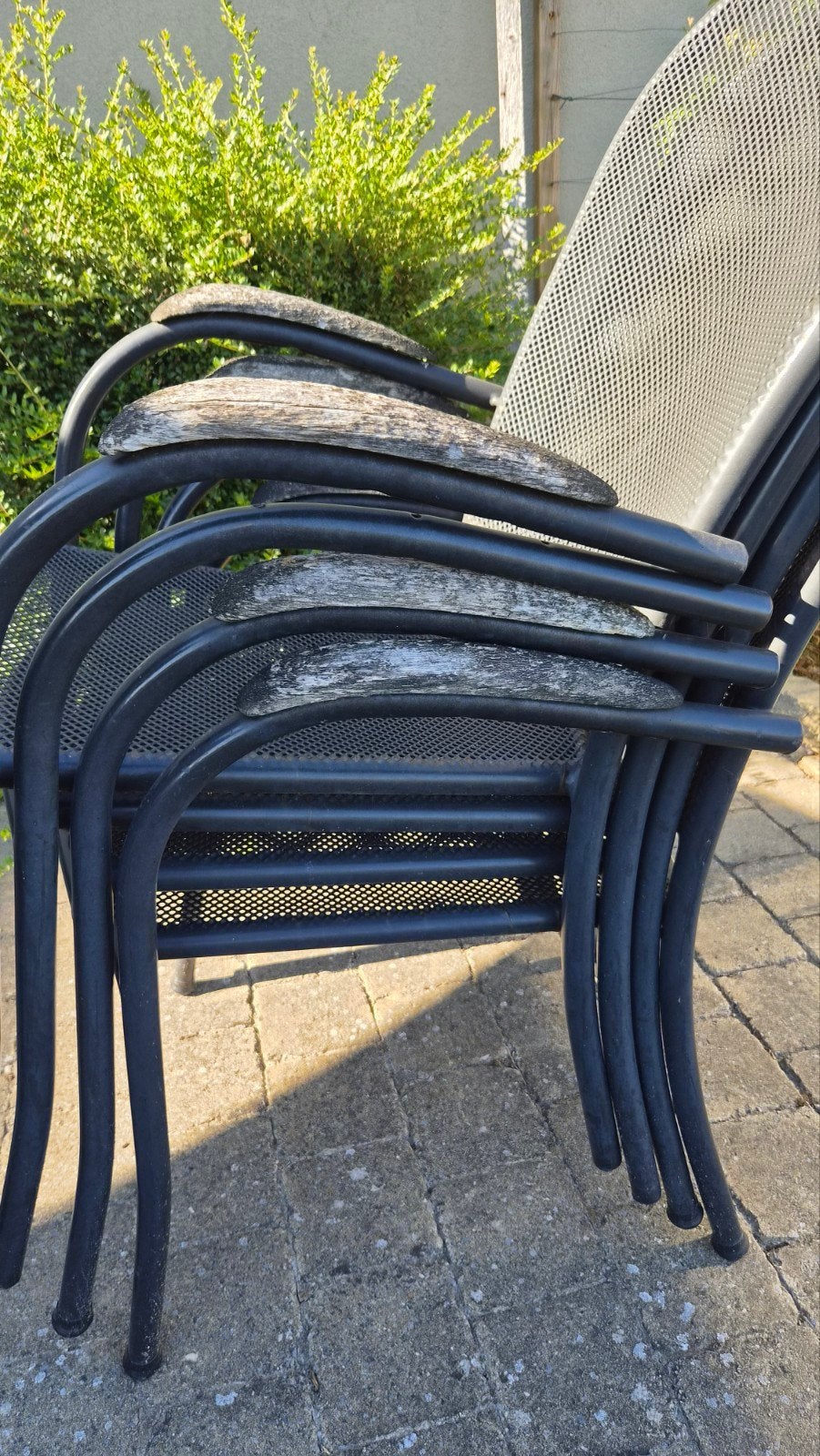 5 metalen tuinstoelen, Tuin en Terras, Ophalen, Gebruikt, Metaal, Stapelbaar