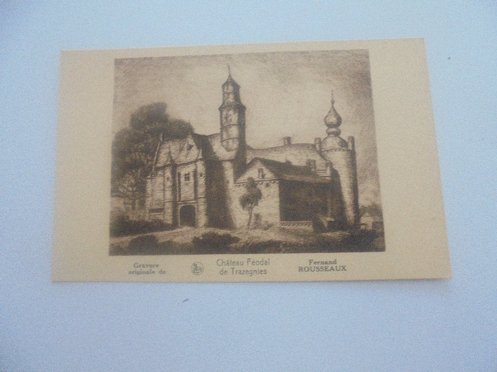 trazegnies-chateau féodal -gravure, Collections, Envoi, 1920 à 1940, Non affranchie, Hainaut